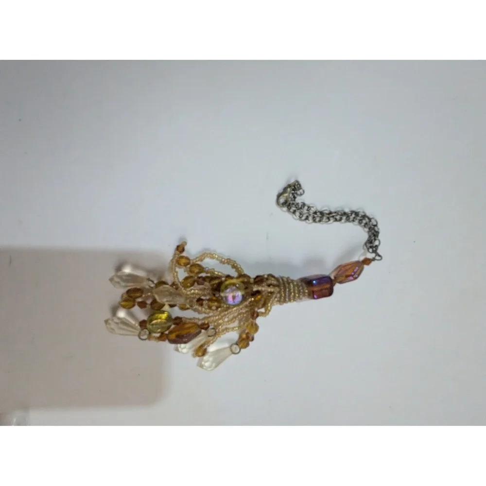 Gold Amber Beaded Tassel‎ Bag Charm Keychain Boho Teardrop Accents 5 Inch